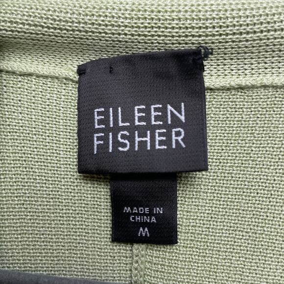 Eileen Fisher Cardigan Sweater Womens M Pear Green Silk Blend Open Cascade Front - Picture 3 of 9